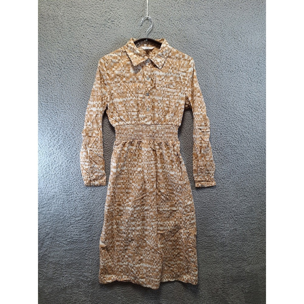 Time and Tru Dress Womens XS Multicolor Midi Shirt Smocked Waist Boho Casual